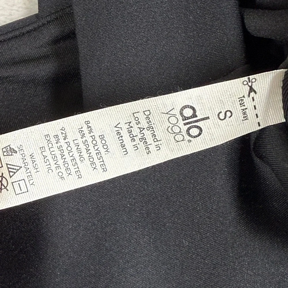 Alo Yoga Womens Black Front Zip O-Ring Square Neck Crop Top W1246R Size S